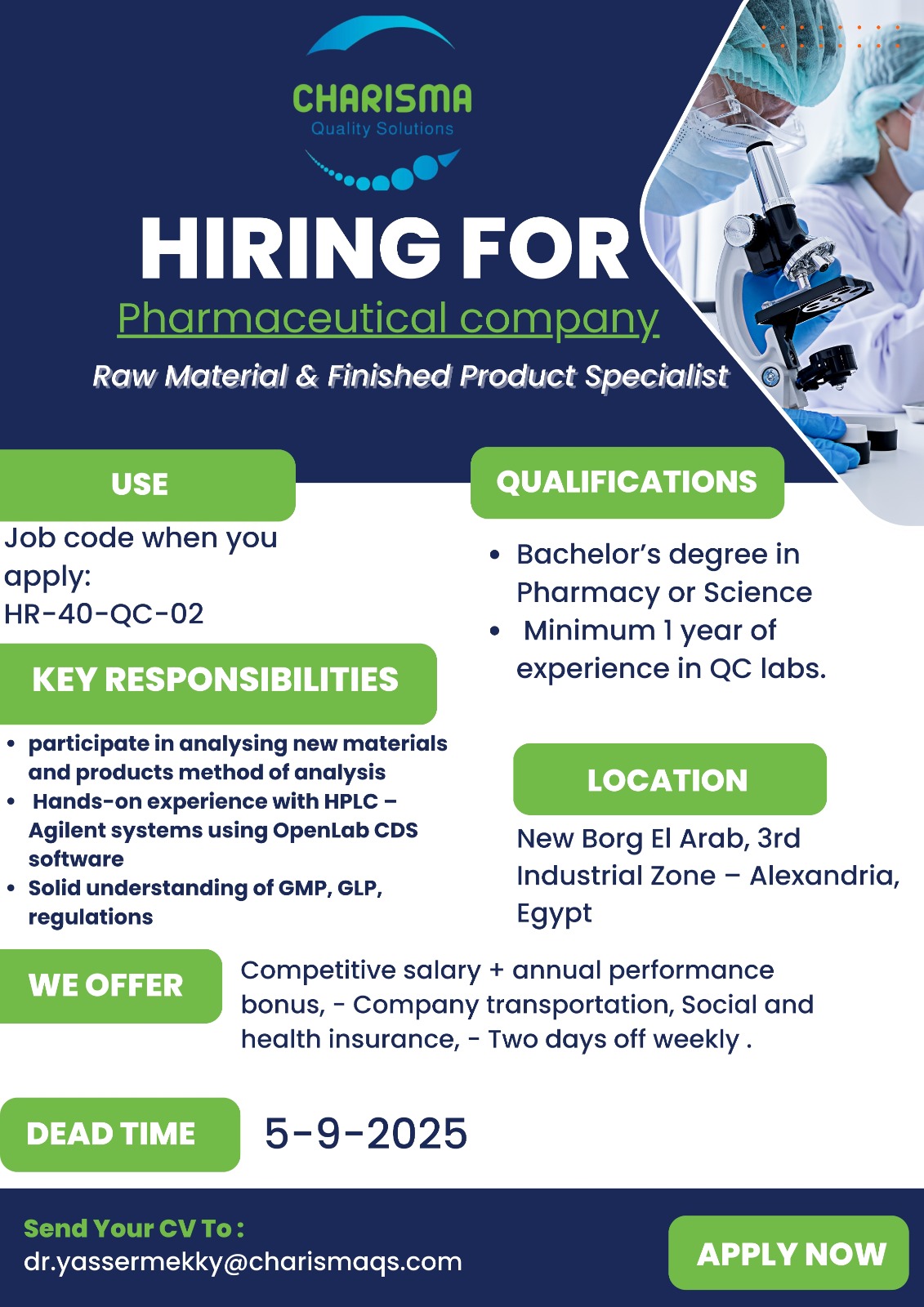 Raw Materials & Finish Product Specialist